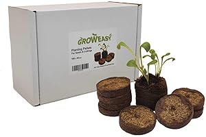 GROWEASY Seed Starter Pellets 42mm x 100 | Natural Growing Media | 100 Easy to Use Dry Compressed Soil Pellets Each Wrapped in Biodegradable Paper