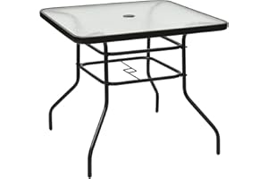 ‎COSTWAY COSTWAY Gartentisch quadratisch, 80x80x71cm, Balkontisch mit Schirmloch, Terrassentisch mit Tischplatte aus gehärtetem Glas, Outdoor-Esstisch für 4 Personen, für Garten, Terrasse, Balkon
