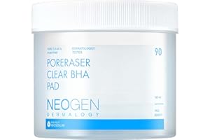 DERMALOGY by NEOGENLAB Poreraser Clear BHA Pad (90 pads) - Exfoliante facial para rejuvenecimiento de la piel y puntos negros y poros agrandados con BHA y taninos y onagra, piel sensible