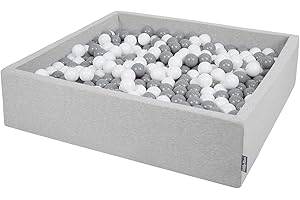 KiddyMoon Piscina De Bolas 120X30cm/300 Bolas El Cuadrado Grande para Ninos,Hecha En La UE, Gris Claro: Blanco/Gris