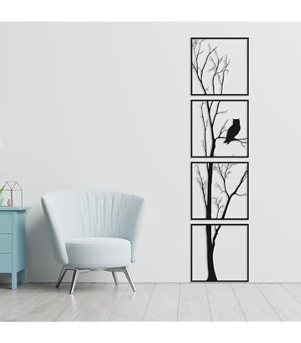 Decorazione Parete Albero In Metallo Nero - Set Di 4 Pezzi Artistici Per Interni Ed Esterni, 40x40 Cm