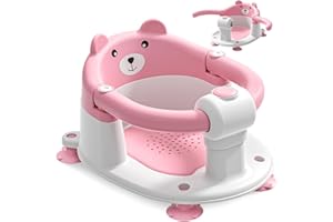 ITSLIFE Badewannensitz Baby ab 6 Monate, Bär Rutschfester Badesitz Baby mit 4 Saugnäpfen und Kissen für Kleinkinder und Neugeborene, Sicherer Tragbarer Badstuhl für Dusche oder Badewanne, Rosa