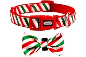 YUDOTE Holiday Themed Christmas Dog Collar with Removable Bow Tie for Medium Dogs Neck 31-46cm Red