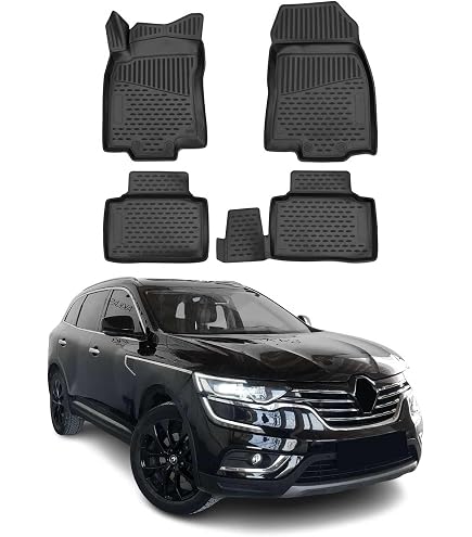 REMAZ Tappetini Auto In Pelle Per Renault Koleos I (2009-2015) - Set Abitacolo Impermeabile, Antiscivolo, Colore Nero