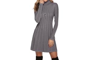 Gyabnw Vestito Casual Donna Invernale in Maglione Abito Vita Alta Elegante in Girocollo di Orlo Svasato Abito Linea A in Maglia al Ginocchio Caldo di Moda Treccia Ritorta