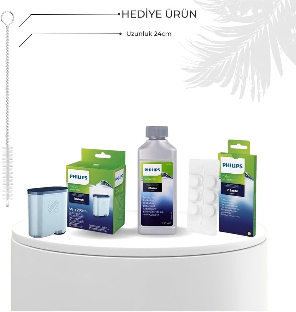 Philips Espresso Makinesi Bakım Seti, Kireç Çözücü Solüsyon, Yağ Çözücü Tablet, Aqua Clean Filtre, 3'lü Set