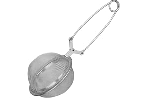 Fackelmann Filtro per te, infusore per tisane, spezie, colino per the riutilizzabile a forma di sfera, acciaio inox, manico con molla, dimensione Ø8 x 19 cm