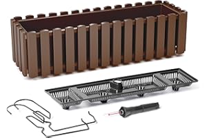 KAGM Blumenkasten Balkonkasten Pflanzkasten Latten-Optik/Landhausoptik mit Halterung Wasserspeicher / 58cm Braun