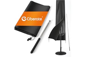 Ciberate Sonnenschirm Schutzhülle, wasserdicht 420D-Oxford-Stoff Sonnenschirmhülle mit Stab, Winddicht Abdeckhauben für Sonnenschirm, schwarz (265cm x 48/70cm)