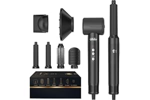 ‎UKLISS Air Styler 7 In 1, 110000 U/Min Hochtouriger Motor Haartrockner Warmluftbürste Set Mit 7 Aufsätze, Trocknen, Glätten, Locken, Volumengeben, Massieren der Kopfhaut, Ionen Pflege (Schwarz)