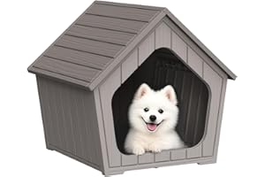 DRATO Dog House Indoor Outdoor - Weather-Resistant Resin Pet Shelter for Patio, Porch, Living Room