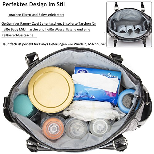 Baby Wickeltasche, BRINCH Multifunktion Baby Windel Umhängetasche tragbare Einkaufstasche mit Wickelunterlage, Isolierte Tasche, Kinderwagenbefestigungen - 2