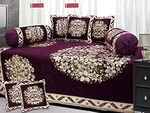 Fresh From Loom 8 Piece Chenille Diwan Set, Premium Quality Dewan Set With Bedsheet And Pillow Covers (Purple)