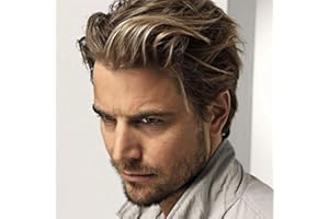 ‎SALAIBS Salaibs Herren Hellbraun Kurze Perücke mit Blonde Gerade Layered Natürliche Männliche Haar Perücke Synthetische Faser Kostüm Cosplay Kerl Perücken