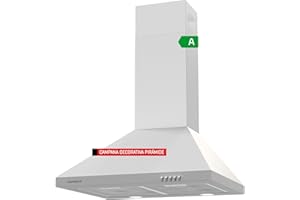 CORBERO Corberó - Campana Decorativa Pirámide 60 cm | KURAMATHI660W | Caudal 621,71 m3/h | 165W | 3 Velocidades | 2 X Filtro de Aluminio | Filtro de Carbón | Eficiencia Energética A, Blanco