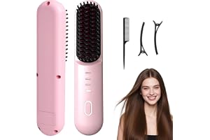 HENGBIRD Trådlös plattborste Pink Edition – 3-i-1 plattång borste för utjämning, lockning och skötsel, USB-uppladdningsbar vä