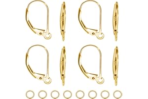 TOAOB THE ONE AND ONLY BABY TOAOB 8 Pezzi Ganci per Orecchini A Leva in Argento 925 Orecchino Leverback 9 x 16 mm e 10 Pezzi Anelli Aperti Salto per Creazione di Gioielli Fai Da Te Bigiotteria Tono Oro