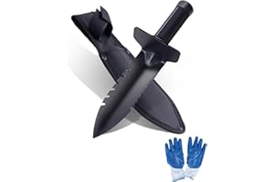 WODGOD Heavy-Duty Metal Detecting Shovel, Double Serrated Metal detecting shovel with Sheath, Camping digging tool, Sturdy Digger Trowel for Treasure Hunting, Camping, Gardening,Includes A Pair of Gloves