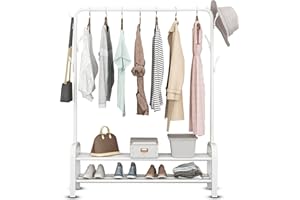 Vonia Kleiderständer, Kleiderstange, Kleiderständer mit Schuhregal, Kleiderständer Stabil, 102 x 34 x 152 cm, Weiß