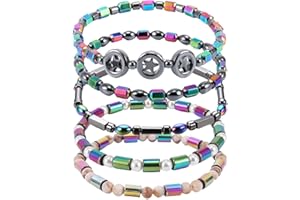 Vicmag Lot de 5 bracelets de cheville magnétiques en hématite pour femme, fille, homme, arc-en-ciel, étoiles