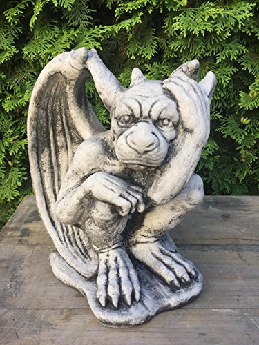 Steinfigur Figur Gargoyle Torwächter Flugdrache Deko Garten Teich H28cm 7,5kg