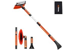 YeewayVeh 42" Snow Brush and Ice Scraper for Car Windshield, 270° Pivoting Brush Head with Squeegee, Comfort Foam Grip, 3 IN 1 Extendable Snow Scraper and Brush for Car Trucks SUV, Orange