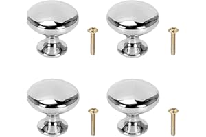 WITWAR 4 Sliver Cabinet Door Knobs, Cupboard Door Handles Polished Chrome Hardware Round Mushroom Door Pull Handle Knob with 4 Screws for Cabinet Wardrobe Drawer Bedroom Bathroom Racks Furniture (30 mm)