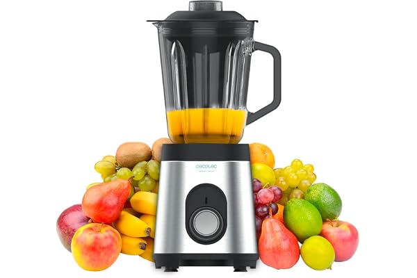 Cecotec Mixeur-blender Power Black Titanium 1800MAX Inox,1800W Puissance Maximale, 6 Lames avec Revêtement en Titane Noir, Carafe de 1,5 L, 5 Vitesses + Fonction Pulse et Bouchon Distributeur