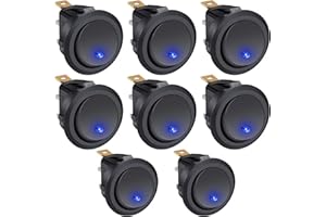 Taiss 8 pezzi interruttore a bilanciere rotondo 2 Posizioni 12V 20A SPST ON/OFF 3 Pin Mini Interruttore a Levetta,con Punti Blu Luce a LED,per Auto,Barca,Elettrodomestici KCD2-102N-BU