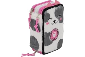 Julian Ross Astuccio 3 Scomparti - 45 Pezzi, 2 Penne Gel Cancellabili, Colla, Forbici, Pastelli 4.0, 3 Zip, Bambina, Scuola e Regalo Gattino Fluffy