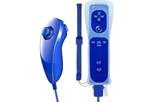 YiYunTE 2 In 1 Telecomando Motion Plus per Wii e Wii U Game Remote Controller Motion Plus e Nunchuk Controller per Wii e Wii U con Custodia in Silicone e Cinturino da Polso - Blu Scuro