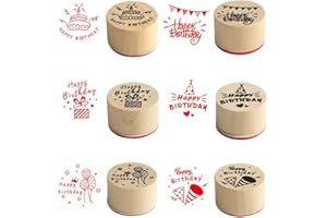 HIOQFR 6pcs Timbri Scrapbooking Legno Rotondo Timbro Grazie Thank You Timbri Happy Birthday Timbro Handmade Personalizzato Timbro di Gomma Vintage Decorativi Timbri Compleanno Wooden Stamp Fai Da Te
