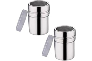 QIANFENG Lot de 2 Saupoudreuse Cacao,Saupoudreuse Sucre Glace,Sucrier en Poudre Duster,Saupoudreuse en Inox,Pour Saupoudreuse Shaker à,Acier D'éPices,Le Cacao en Poudre,Le Poivre,Le Paprika,Etc