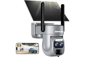 BEENOZO Bezprzewodowa zewnętrzna kamera nadzorująca WiFi 4K z dwoma obiektywami, 8 x zoom hybrydowy, kamera wewnętrzna 360° PTZ, automatyczne śledzenie, z panelem słonecznym, nocnym kolorem, syreną,