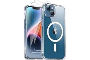 COPIKE Coque Magnétique pour iPhone 13 avec iPhone 14 et 2 Verres Trempés, Compatible avec MagSafe, Étui Aimantée [Anti-Jaune et Antichoc] Anti-Rayures Dos PC et Bumper TPU, Transparente