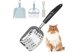 dingdongji Katzenstreu Schaufel,Katzenschaufel aus Metall,Katzenstreu Schaufel Reinigungswerkzeug 3 Stück Set,Katzenklo Schaufel mit Langem Griff,Bringen Kunststoff Schaufel Besen Set