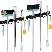 Support Mural Garlavie - Range Balais Et Outils Avec 4 Accroches Et 5 Crochets