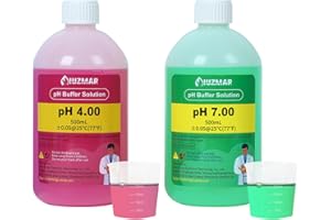 UIUZMAR Kit de Solution D'étalonnage pH, Solution Tampon Pré-mélangée pH 4.00/7.00 (500ml Chaque), avec Contenant (30ml*2) pour pH Mètre, Testeur pH, Moniteur pH, Sonde pH