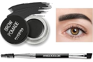 JUNHE PHOERA 6 Colors Brow Pomade, Eyebrow Pomade Gel, ​Eyebrow Cream, Highly Pigmented Eyebrow Gel, For Eye Brow MakeUp Brow Color Versatile, Defines, Sculpts, Shades,Contours(06 JET BLACK)