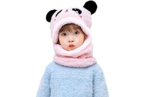 VVXXMO Cagoule d'hiver en peluche pour enfants - Motif panda - Épais et coupe-vent - Avec cache-oreilles