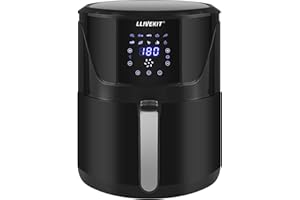 ‎LLIVEKIT LLIVEKIT Heißluftfritteuse XXL mit 5 Liter in Schwarz, Heissluft Fritteusen Air Fryer mit Digitalem LED-Touchscreen, 10 Programmen, Timer & Warmhalten, Fritteuse mit Rezeptbuch, ohne Öl, 1400W
