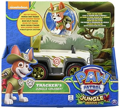 Nickelodeon Paw Patrol : Jungle Rescue – Tracker & Voiture 4x4 – Figurine & Véhicule de la Pat’Patrouille dans la Jungle