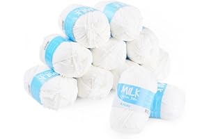 ILAUKE Baby Häkelgarn 12er* 50g/Ball - Super Weiche 100% Acryl Garn für Anfänger und Kinder - Antipilling Milch-Baumwolle zum Stricken & Häkeln - Baby Fluffy Ball für Häkeln und Kunsthandwerk(Weiß)
