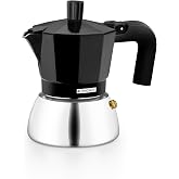 Monix Induction Inox | Italian Coffee Maker, 3 Cup, Black | Aluminium and stainless steel, thermo-resistant handle, easy to w