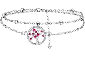 Arrebol Cavigliera Donna Argento 925 Doppia Catena con Perline Estate Spiaggia Catena Piedi - Anallergica Regolabile [22+4cm]