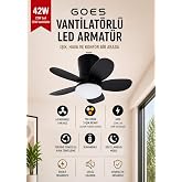 42W Tavan Vantilat&ouml;r&uuml; LED Avize 64cm 5 Kanat 6 Kademeli Fan Ters D&ouml;n&uuml;ş ve Gece Lambası Modu ile Uzaktan Kumandalı Siyah