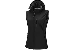 33,000ft Gilet leggero softshell da donna con cappuccio, giacca senza maniche, impermeabile, antivento, in pile, con tasche con zip