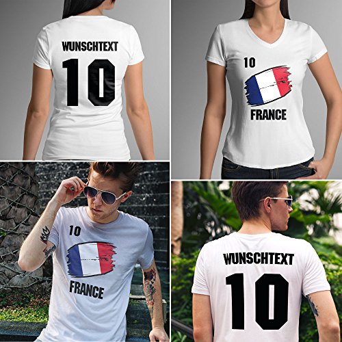 France | Frankreich | Männer oder Frauen Trikot T – Shirt mit Wunsch Nummer + Wunsch Name | WM 2018 T-Shirt