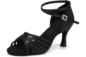YCALCP Tanzschuhe Damen Latein Satin Professionelle Salsa Bachata Ballsaal Standard Tanzschuhe Performance Schuhe,7.5 cm Absatz,L3049