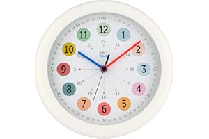 SOLO ORA Orologio Da Parete Educativo, Didattico, Bambini Per Imparare L'ora, Colorato e Silenzioso,Diametro 23 CM, Cassa In Plastica, Vetro Minerale(Anello Bianco)